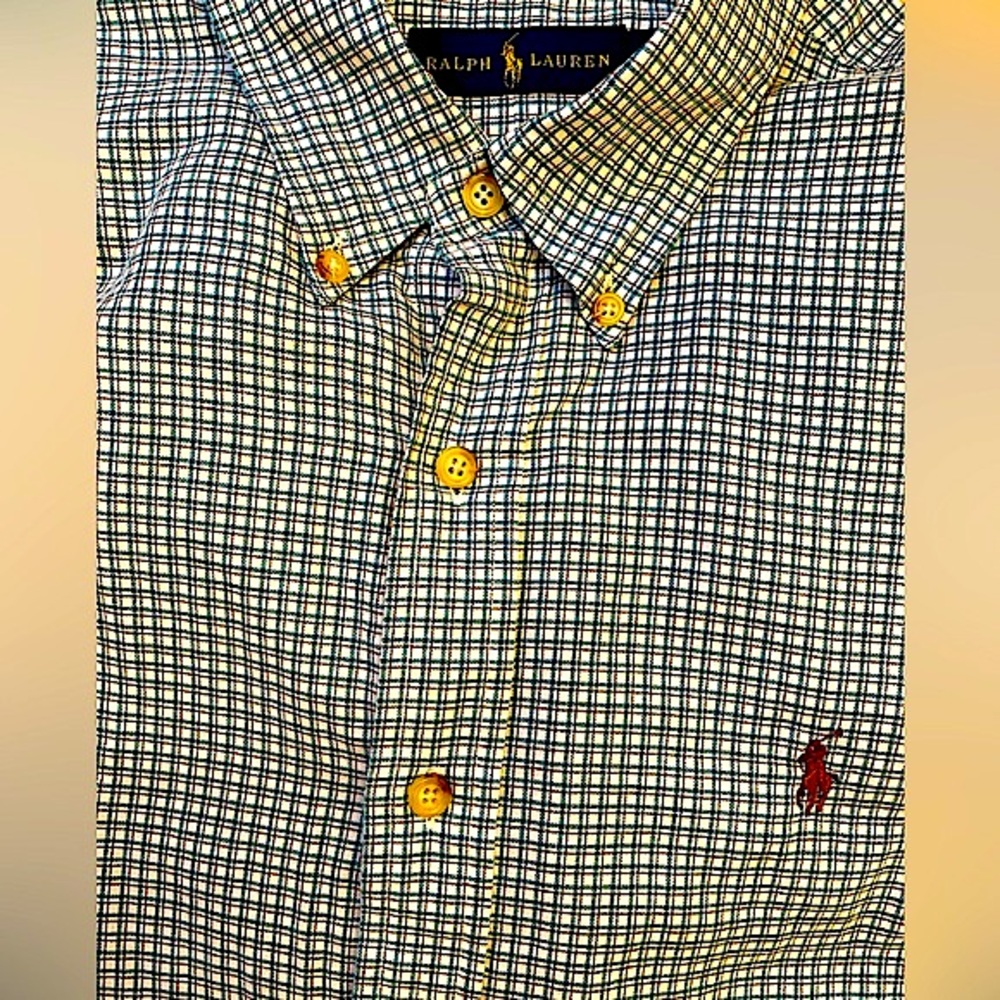 Ralph Lauren ~ Men's Button Down Long-Sleeve Shirt, Brick Red Polo Emblem Medium